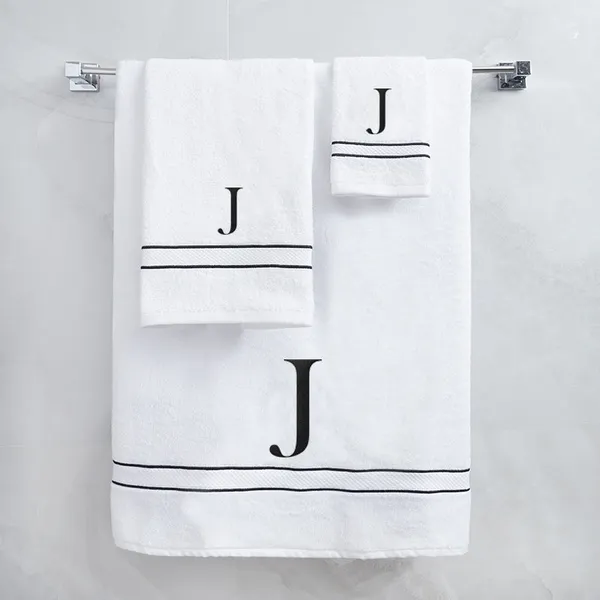White_Monogrammed_Initial_J_Ultralux_Cotton_Bath_Hand_Face_Towels_Soft_Quick_Dry_Highly_Absorbent_Towels_For_Bathroom_Hotel_Spa_Gym_Personalized_Cotton_Towel_Set