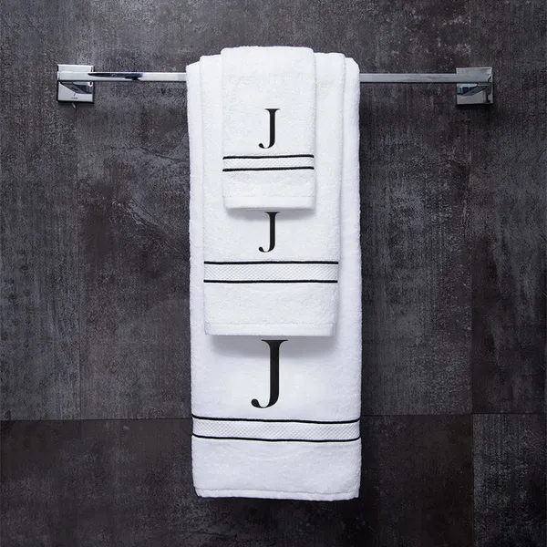 White_Monogrammed_Initial_J_Ultralux_Cotton_Bath_Hand_Face_Towels_Soft_Quick_Dry_Highly_Absorbent_Towels_For_Bathroom_Hotel_Spa_Gym_Personalized_Cotton_Towel_Set