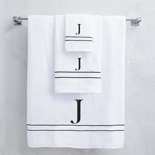 White_Monogrammed_Initial_J_Ultralux_Cotton_Bath_Hand_Face_Towels_Soft_Quick_Dry_Highly_Absorbent_Towels_For_Bathroom_Hotel_Spa_Gym_Personalized_Cotton_Towel_Set