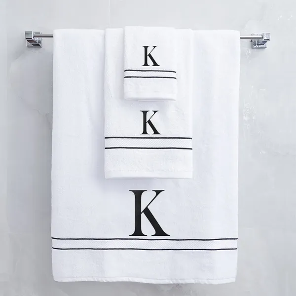 White_Monogrammed_Initial_K_Ultralux_Cotton_Bath_Hand_Face_Towels_Soft_Absorbent_Quick_Dry_Towels_For_Bathroom_Personalized_Luxury_Towel_Set