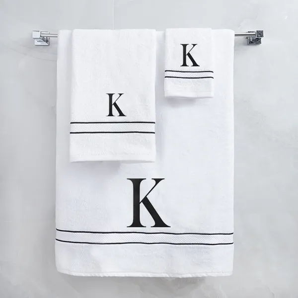 White_Monogrammed_Initial_K_Ultralux_Cotton_Bath_Hand_Face_Towels_Soft_Absorbent_Quick_Dry_Towels_For_Bathroom_Personalized_Luxury_Towel_Set