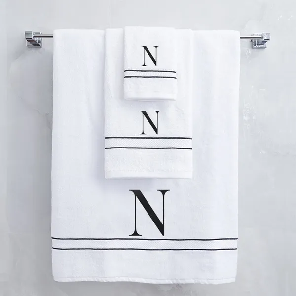 White_Monogrammed_Initial_N_Ultralux_Cotton_Bath_Hand_Face_Towels_Soft_Quick_Dry_Absorbent_Towels_For_Bathroom_Spa_Hotel_Gym_Personalized_Towel