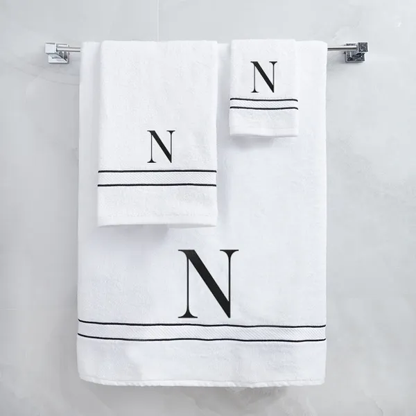 White_Monogrammed_Initial_N_Ultralux_Cotton_Bath_Hand_Face_Towels_Soft_Quick_Dry_Absorbent_Towels_For_Bathroom_Spa_Hotel_Gym_Personalized_Towel