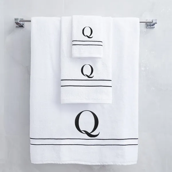 White_Monogrammed_Initial_Q_Ultralux_Cotton_Bath_Hand_Face_Towels_Soft_Quick_Dry_Absorbent_Towels_For_Bathroom_Spa_Hotel_Gym_Personalized_Towel