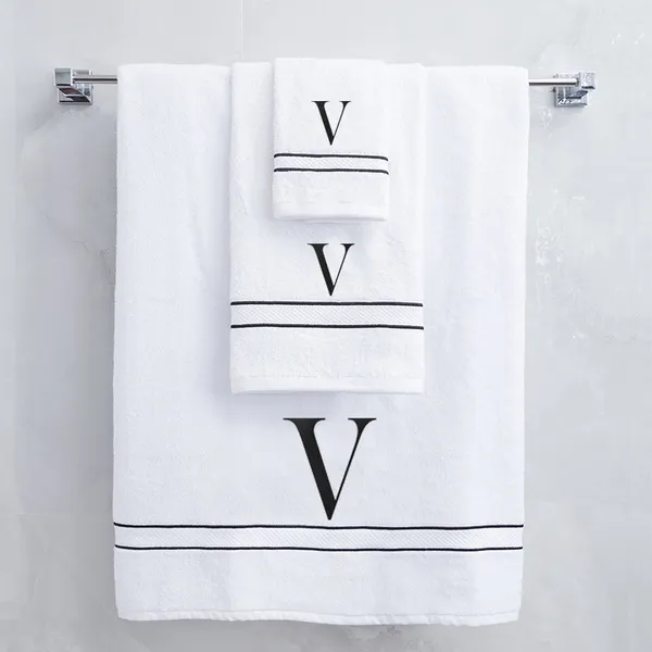 White_Monogrammed_Initial_V_Ultralux_Cotton_Bath_Hand_Face_Towels_Soft_Quick_Dry_Absorbent_Towels_For_Bathroom_Spa_Hotel_Gym_Personalized_Towel
