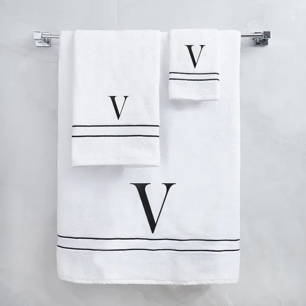 White_Monogrammed_Initial_V_Ultralux_Cotton_Bath_Hand_Face_Towels_Soft_Quick_Dry_Absorbent_Towels_For_Bathroom_Spa_Hotel_Gym_Personalized_Towel