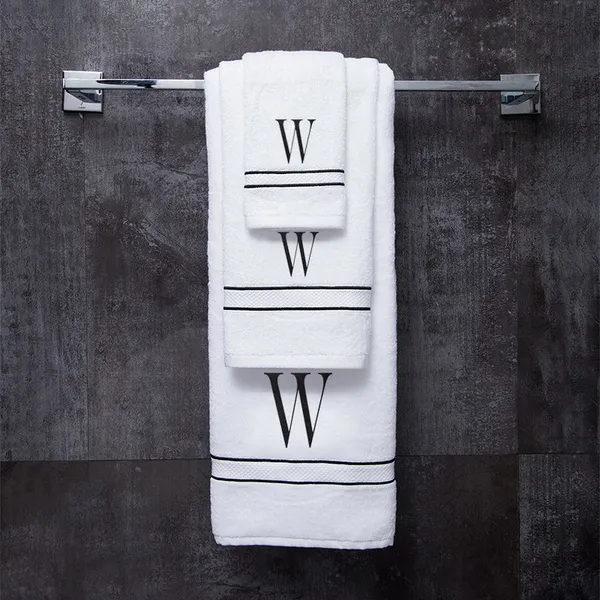 White_Monogrammed_Set_Of_2_Hand_Towel__Initial_W_Ultralux_Cotton__Soft_Quick_Dry_Absorbent_Towels_For_Bathroom_Spa_Hotel_Gym_Personalized_Towel