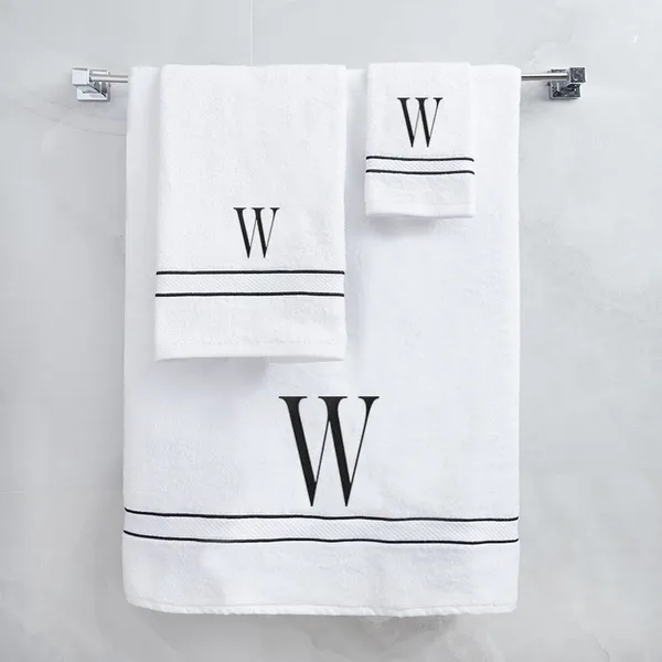 White_Monogrammed_Set_Of_2_Hand_Towel__Initial_W_Ultralux_Cotton__Soft_Quick_Dry_Absorbent_Towels_For_Bathroom_Spa_Hotel_Gym_Personalized_Towel