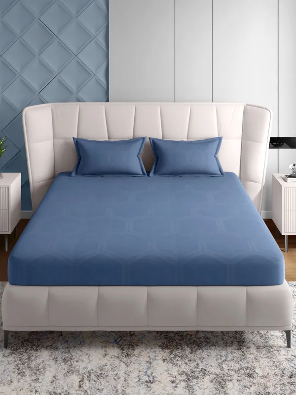 Blue_600_Tc_Folkestone_Queen_Size_Jacquard_Bed_Sheet_90_X_100_Inch_With_2_Pillow_Covers_18X27_Inch_Soft_Durable_Premium_Cotton_Luxury_Bedding_Set_Elegant_Breathable_Comfortable_Bedroom_Guest_Room