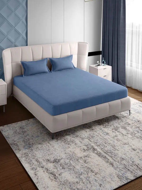 Blue_600_Tc_Folkestone_Queen_Size_Jacquard_Bed_Sheet_90_X_100_Inch_With_2_Pillow_Covers_18X27_Inch_Soft_Durable_Premium_Cotton_Luxury_Bedding_Set_Elegant_Breathable_Comfortable_Bedroom_Guest_Room