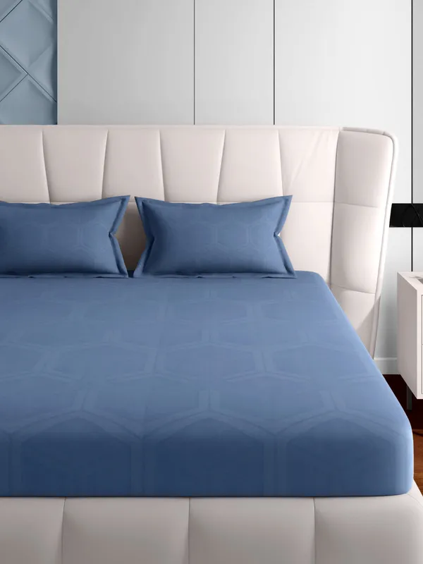 Blue_600_Tc_Folkestone_Queen_Size_Jacquard_Bed_Sheet_90_X_100_Inch_With_2_Pillow_Covers_18X27_Inch_Soft_Durable_Premium_Cotton_Luxury_Bedding_Set_Elegant_Breathable_Comfortable_Bedroom_Guest_Room