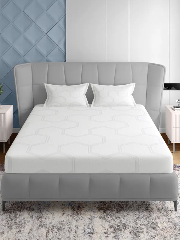 White_500Tc_Queen_Size_Jacquard_Bedsheet_90_X_100_Inch_With_2_Pillow_Covers_18X27_Inch_Soft_Durable_Premium_Cotton_Bedding_Set_Luxury_Breathable_Comfortable_Stylish_Home_Hotel_Guest_Room