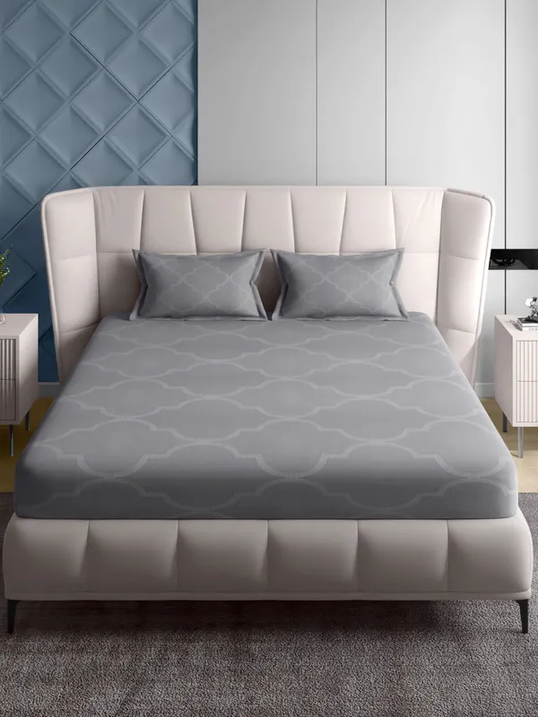 Grey_300Tc_Earl_Queen_Size_Jacquard_Bedsheet_90_X_100_Inch_With_2_Pillow_Covers_18X27_Inch_Soft_Durable_Premium_Quality_Luxury_Cotton_Bedding_Set_Breathable_Comfortable_Stylish_Essential