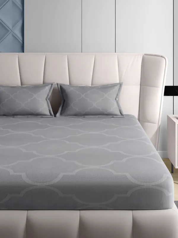 Grey_300Tc_Earl_Queen_Size_Jacquard_Bedsheet_90_X_100_Inch_With_2_Pillow_Covers_18X27_Inch_Soft_Durable_Premium_Quality_Luxury_Cotton_Bedding_Set_Breathable_Comfortable_Stylish_Essential