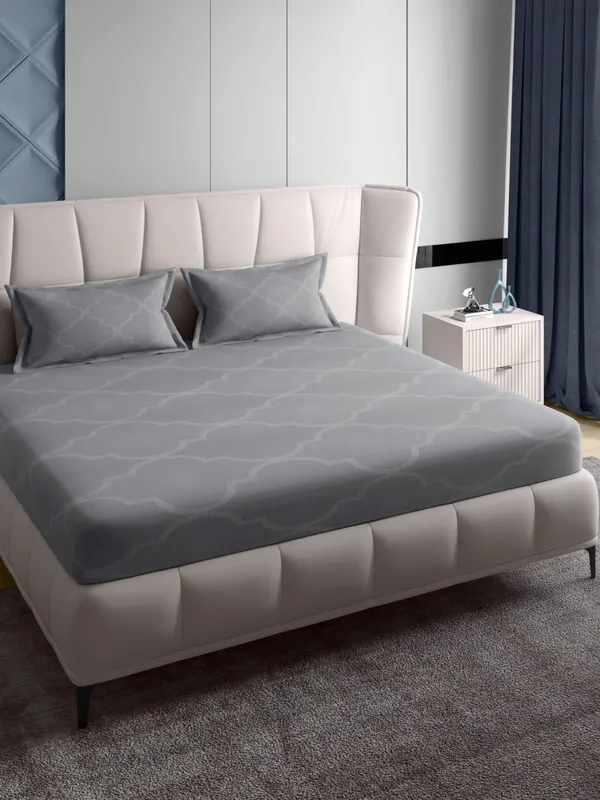 Grey_300Tc_Earl_Queen_Size_Jacquard_Bedsheet_90_X_100_Inch_With_2_Pillow_Covers_18X27_Inch_Soft_Durable_Premium_Quality_Luxury_Cotton_Bedding_Set_Breathable_Comfortable_Stylish_Essential