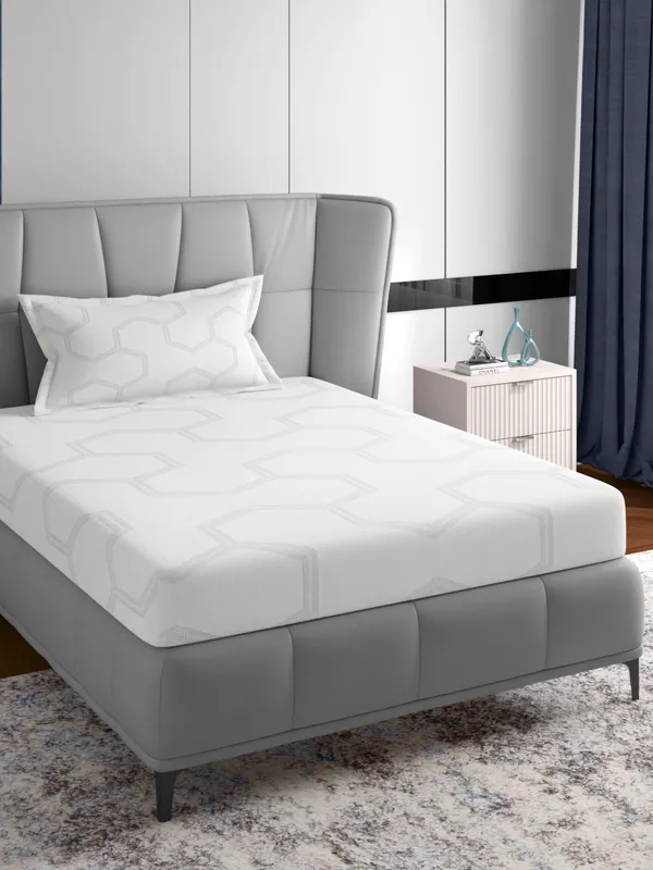 White_500Tc_Single_Size_Jacquard_Bed_Sheet_60X90_Inch_With_1_Pillow_Cover_18X27_Inch_Soft_Durable_Premium_Cotton_Bedding_Set_Luxury_Comfortable_Stylish_Home_Kids_Room_Guest_Bed