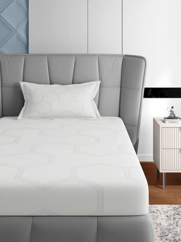 White_500Tc_Single_Size_Jacquard_Bed_Sheet_60X90_Inch_With_1_Pillow_Cover_18X27_Inch_Soft_Durable_Premium_Cotton_Bedding_Set_Luxury_Comfortable_Stylish_Home_Kids_Room_Guest_Bed