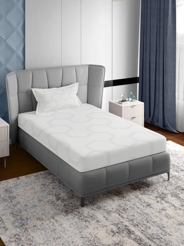 White_500Tc_Single_Size_Jacquard_Bed_Sheet_60X90_Inch_With_1_Pillow_Cover_18X27_Inch_Soft_Durable_Premium_Cotton_Bedding_Set_Luxury_Comfortable_Stylish_Home_Kids_Room_Guest_Bed