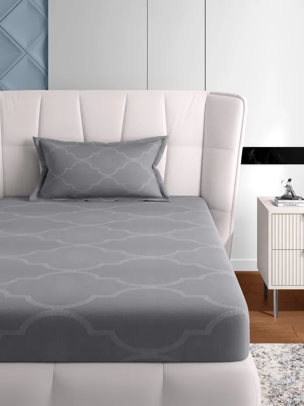 Grey_300Tc_Earl_Single_Size_Jacquard_Bedsheet_90_X_60_Inch_With_1_Pillow_Cover_18X27_Inch_Soft_Durable_Cotton_Blend_Luxury_Breathable_Comfortable_Stylish_Premium_Bedding_Set