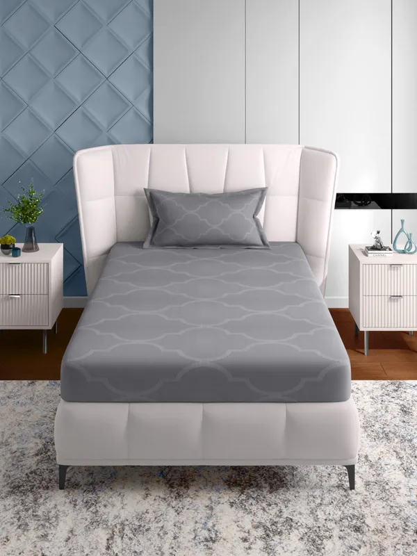 Grey_300Tc_Earl_Single_Size_Jacquard_Bedsheet_90_X_60_Inch_With_1_Pillow_Cover_18X27_Inch_Soft_Durable_Cotton_Blend_Luxury_Breathable_Comfortable_Stylish_Premium_Bedding_Set