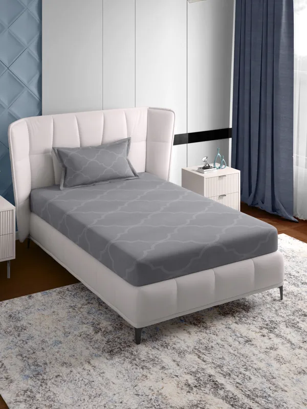 Grey_300Tc_Earl_Single_Size_Jacquard_Bedsheet_90_X_60_Inch_With_1_Pillow_Cover_18X27_Inch_Soft_Durable_Cotton_Blend_Luxury_Breathable_Comfortable_Stylish_Premium_Bedding_Set