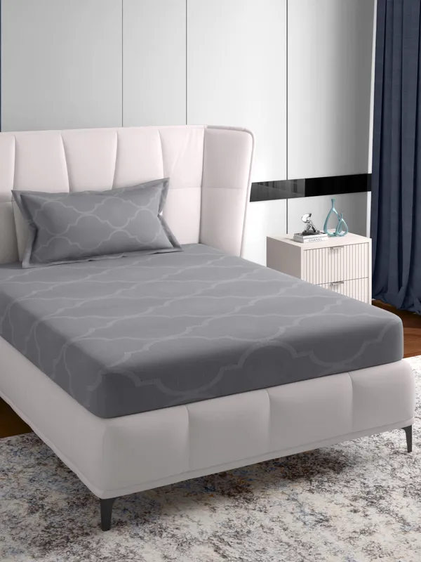 Grey_300Tc_Earl_Single_Size_Jacquard_Bedsheet_90_X_60_Inch_With_1_Pillow_Cover_18X27_Inch_Soft_Durable_Cotton_Blend_Luxury_Breathable_Comfortable_Stylish_Premium_Bedding_Set