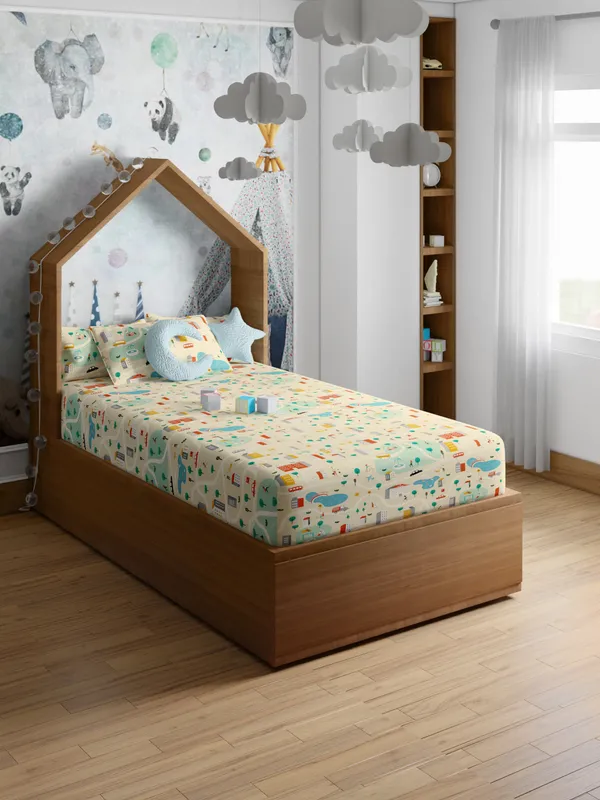 Beige_City_Cream_200_Tc_Cotton_Single_Kids_Bed_Sheet_60X90_With_1_Pillow_Cover_18X27_Soft_Breathable_Durable_Lightweight_Easy_To_Wash_Colorful_Design_Perfect_For_Kids_Bedroom_Comfort