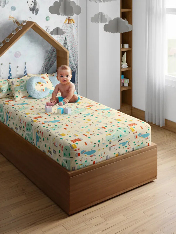 Beige_City_Cream_200_Tc_Cotton_Single_Kids_Bed_Sheet_60X90_With_1_Pillow_Cover_18X27_Soft_Breathable_Durable_Lightweight_Easy_To_Wash_Colorful_Design_Perfect_For_Kids_Bedroom_Comfort