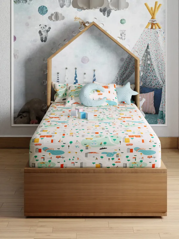 Off_White_City_Pink_200_Tc_Cotton_Single_Kids_Bedsheet_60X90_With_1_Pillow_Cover_18X27_Soft_Breathable_Durable_Lightweight_Easy_To_Clean_Colorful_Bedding_For_Girls_Room_Everyday_Comfort