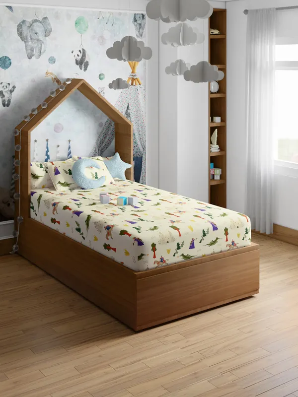 Beige_Castle_Cream_200_Tc_Cotton_Single_Kids_Bed_Sheet_60X90_Inch_With_1_Pillow_Cover_18X27_Soft_Breathable_Durable_Lightweight_Easy_Care_Colorful_Bedding_For_Boys_Girls_Kids_Room