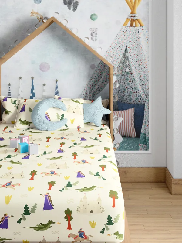 Beige_Castle_Cream_200_Tc_Cotton_Single_Kids_Bed_Sheet_60X90_Inch_With_1_Pillow_Cover_18X27_Soft_Breathable_Durable_Lightweight_Easy_Care_Colorful_Bedding_For_Boys_Girls_Kids_Room