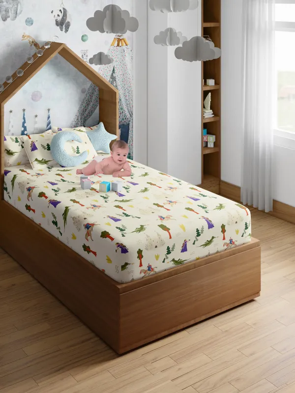 Beige_Castle_Cream_200_Tc_Cotton_Single_Kids_Bed_Sheet_60X90_Inch_With_1_Pillow_Cover_18X27_Soft_Breathable_Durable_Lightweight_Easy_Care_Colorful_Bedding_For_Boys_Girls_Kids_Room