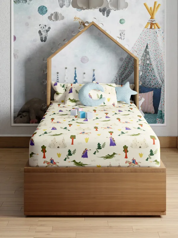 Beige_Castle_Cream_200_Tc_Cotton_Single_Kids_Bed_Sheet_60X90_Inch_With_1_Pillow_Cover_18X27_Soft_Breathable_Durable_Lightweight_Easy_Care_Colorful_Bedding_For_Boys_Girls_Kids_Room