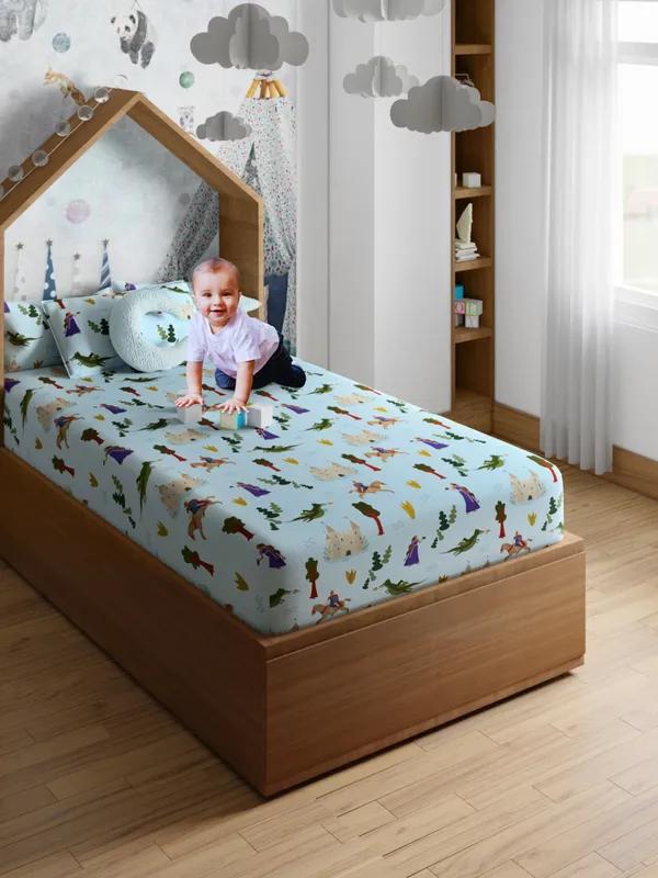 Green_Castle_200_Tc_Cotton_Single_Kids_Bed_Sheet_60X90_Inch_With_1_Pillow_Cover_18X27_Soft_Breathable_Durable_Lightweight_Easy_To_Clean_Colorful_Design_For_Kids_Room_Everyday_Comfort