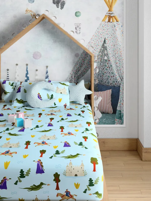 Green_Castle_200_Tc_Cotton_Single_Kids_Bed_Sheet_60X90_Inch_With_1_Pillow_Cover_18X27_Soft_Breathable_Durable_Lightweight_Easy_To_Clean_Colorful_Design_For_Kids_Room_Everyday_Comfort