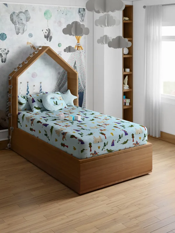 Green_Castle_200_Tc_Cotton_Single_Kids_Bed_Sheet_60X90_Inch_With_1_Pillow_Cover_18X27_Soft_Breathable_Durable_Lightweight_Easy_To_Clean_Colorful_Design_For_Kids_Room_Everyday_Comfort
