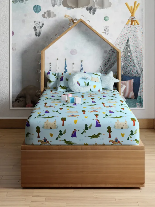 Green_Castle_200_Tc_Cotton_Single_Kids_Bed_Sheet_60X90_Inch_With_1_Pillow_Cover_18X27_Soft_Breathable_Durable_Lightweight_Easy_To_Clean_Colorful_Design_For_Kids_Room_Everyday_Comfort