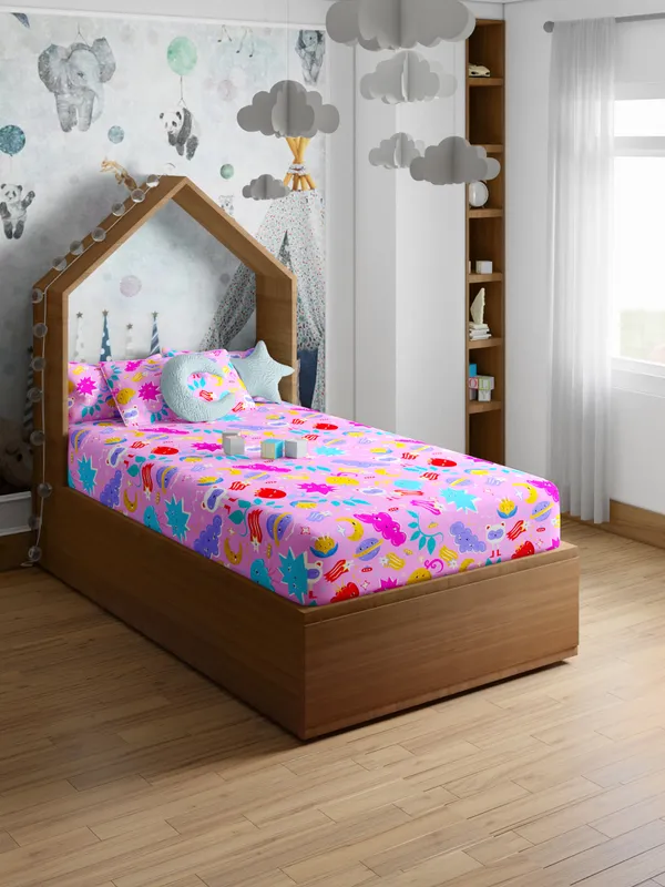 Pink_Monster_Pink_200_Tc_Cotton_Single_Kids_Bed_Sheet_60X90_Inch_With_1_Pillow_Cover_18X27_Soft_Breathable_Durable_Lightweight_Easy_To_Wash_Colorful_Fun_Design_Perfect