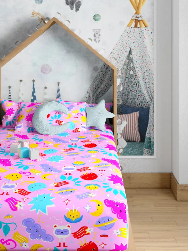 Pink_Monster_Pink_200_Tc_Cotton_Single_Kids_Bed_Sheet_60X90_Inch_With_1_Pillow_Cover_18X27_Soft_Breathable_Durable_Lightweight_Easy_To_Wash_Colorful_Fun_Design_Perfect