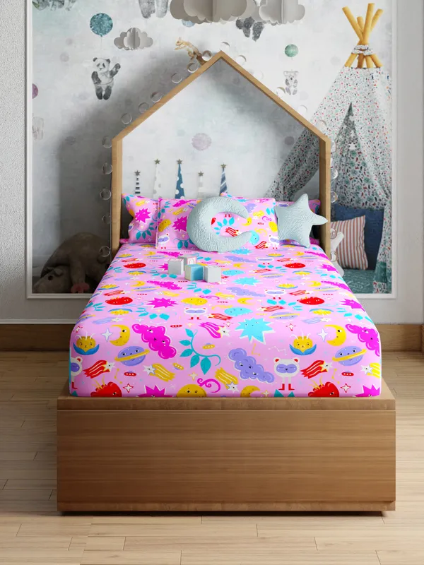 Pink_Monster_Pink_200_Tc_Cotton_Single_Kids_Bed_Sheet_60X90_Inch_With_1_Pillow_Cover_18X27_Soft_Breathable_Durable_Lightweight_Easy_To_Wash_Colorful_Fun_Design_Perfect