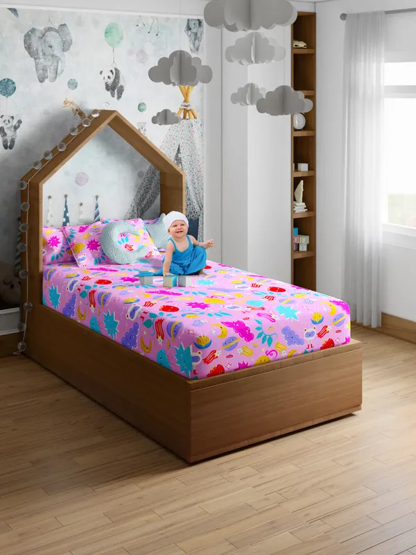 Pink_Monster_Pink_200_Tc_Cotton_Single_Kids_Bed_Sheet_60X90_Inch_With_1_Pillow_Cover_18X27_Soft_Breathable_Durable_Lightweight_Easy_To_Wash_Colorful_Fun_Design_Perfect