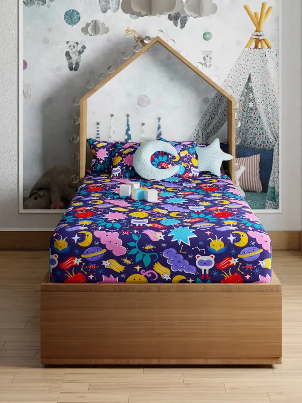 Multicolor_Monster_200_Tc_Cotton_Single_Kids_Bedsheet_60X90_With_1_Pillow_Cover_18X27_Soft_Breathable_Durable_Lightweight