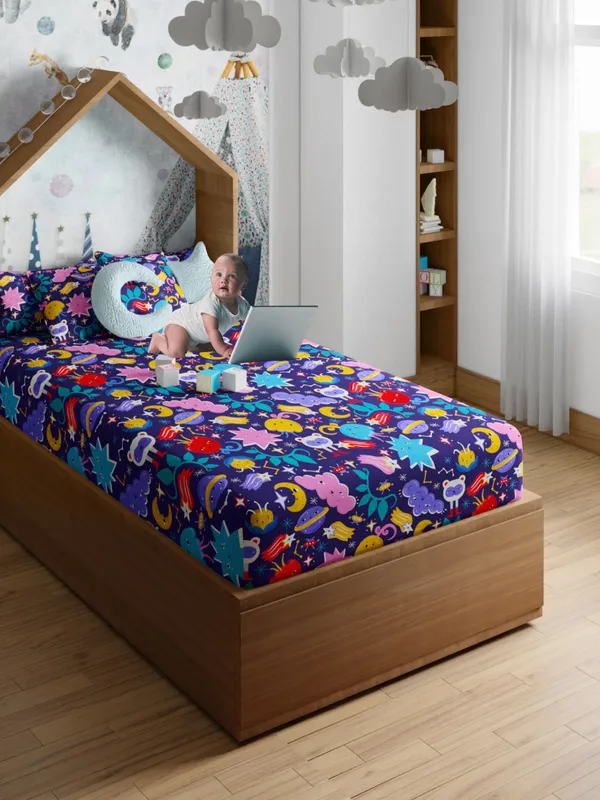 Multicolor_Monster_200_Tc_Cotton_Single_Kids_Bedsheet_60X90_With_1_Pillow_Cover_18X27_Soft_Breathable_Durable_Lightweight