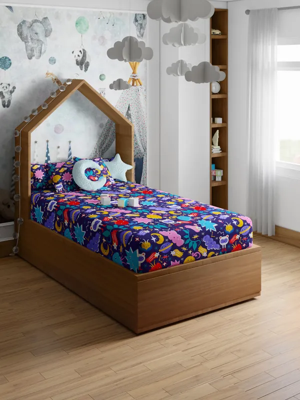 Multicolor_Monster_200_Tc_Cotton_Single_Kids_Bedsheet_60X90_With_1_Pillow_Cover_18X27_Soft_Breathable_Durable_Lightweight