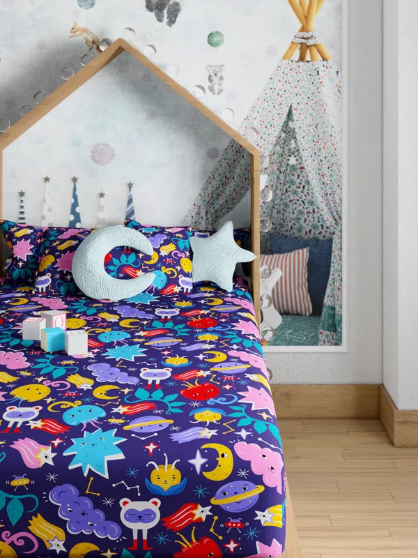 Multicolor_Monster_200_Tc_Cotton_Single_Kids_Bedsheet_60X90_With_1_Pillow_Cover_18X27_Soft_Breathable_Durable_Lightweight