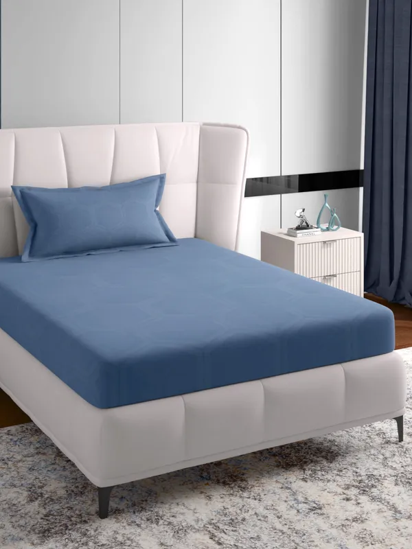 Blue_600_Tc_Folkestone_Single_Size_Jacquard_Bed_Sheet_60X90_Inch_With_1_Pillow_Cover_18X27_Inch_Soft_Durable_Premium_Cotton_Luxury_Bedding_Set_Elegant_Breathable_Comfortable_Bedroom_Guest_Room
