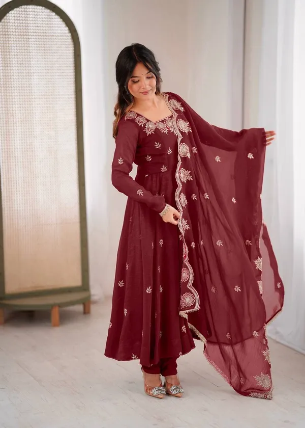 Brown_Chiffon_Suit_Set_For_Women