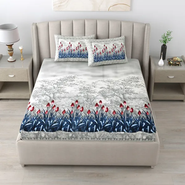 Grey_Floral_Landscape_Print_Cotton_Viscose_Double_Bedsheet_With_2_Pillow_Covers_For_Home_And_Decor