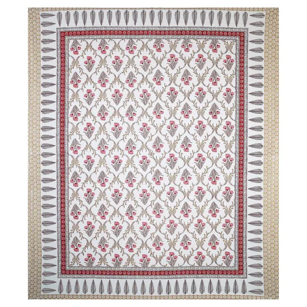 Red_And_Off_White_Floral_Handblock_Print_Cotton_Bedsheet_Set_With_2_Pillow_Covers_For_Home_And_Decor