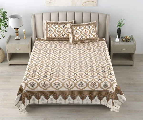 Beige_Traditional_Floral_Print_Premium_Cotton_Double_Bedsheet_With_2_Pillow_Covers_For_Home_And_Decor